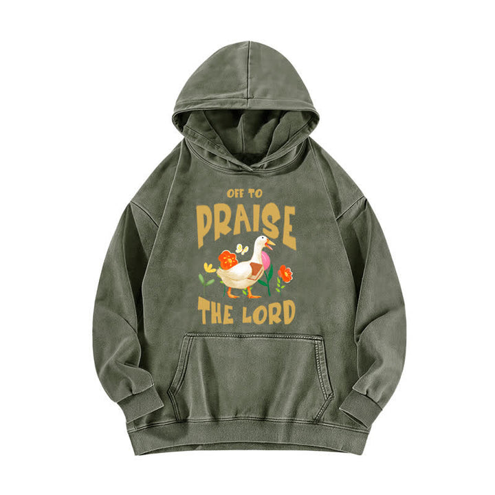 Christianartworkshop Felpa con cappuccio lavata con stampa floreale "Off To Praise The Lord" - Verde militare - 5XL - image 3