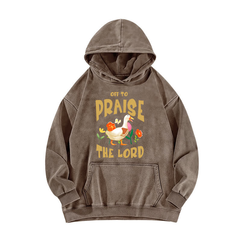 Christianartworkshop Felpa con cappuccio lavata con stampa floreale "Off To Praise The Lord" - Marrone - 5XL - image 4