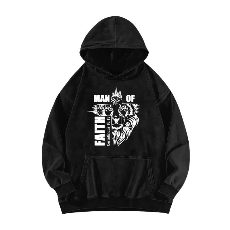Christianartworkshop Felpa con cappuccio vintage lavata con grafica del leone "Man Of Faith" - Nero - 5XL - image 0