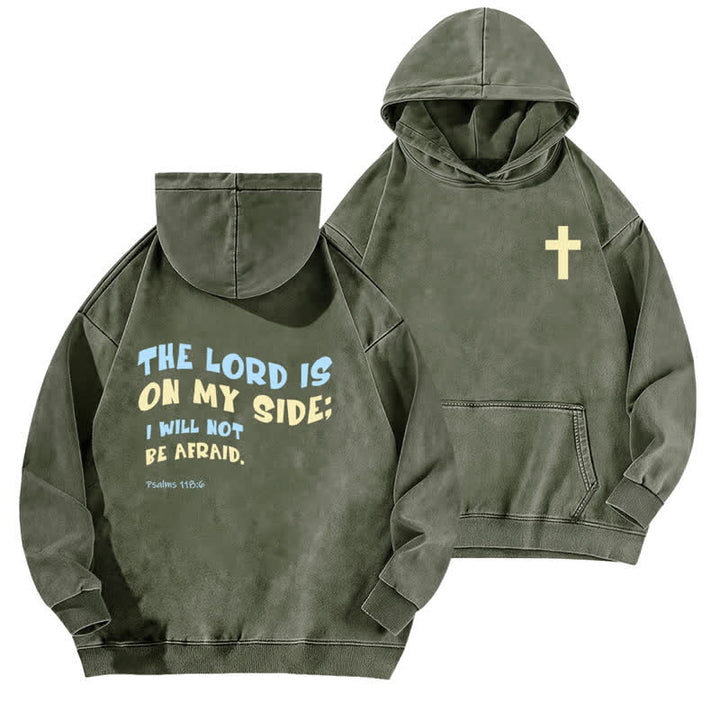 Christianartworkshop Felpa con cappuccio lavata "Il Signore è dalla mia parte" - Verde militare - 5XL - image 12