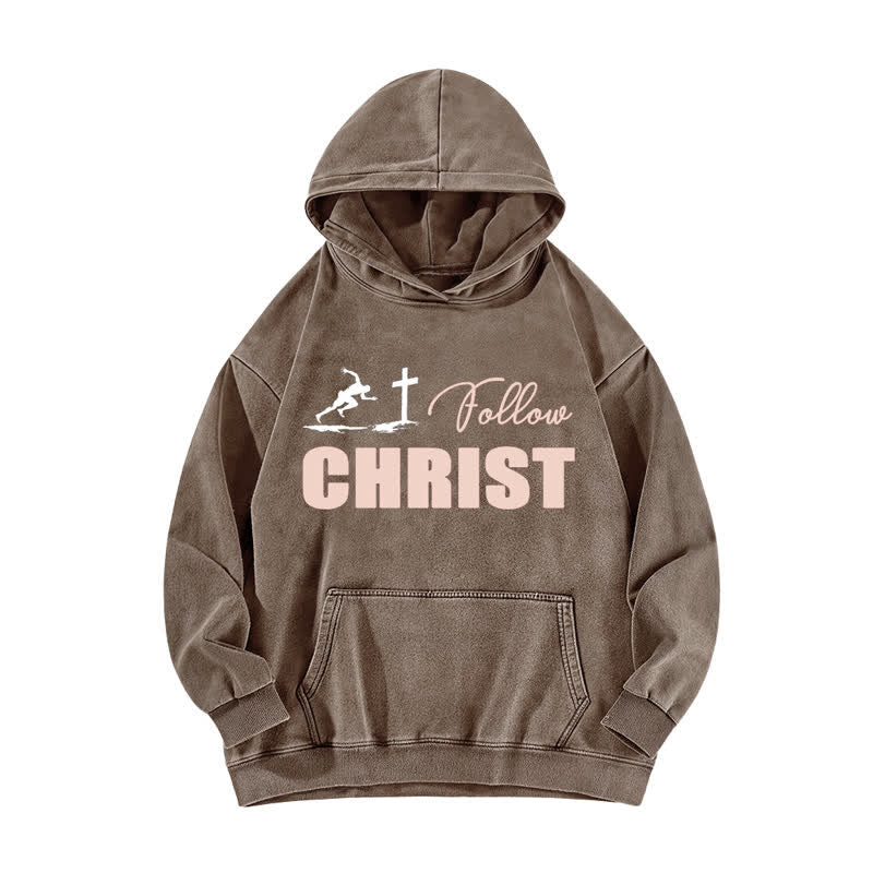 Christianartworkshop Felpa con cappuccio oversize lavata con stampa della croce di Cristo - Caffè - 5XL - image 3