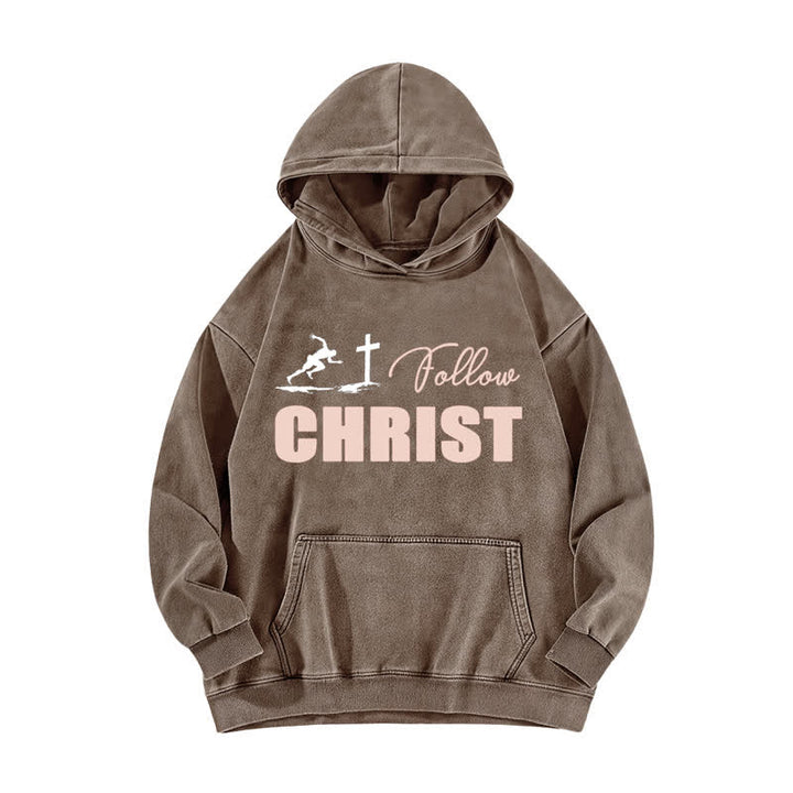 Christianartworkshop Felpa con cappuccio oversize lavata con stampa della croce di Cristo - Caffè - 5XL - image 3