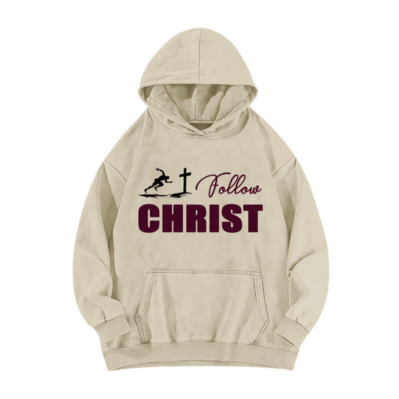 Christianartworkshop Felpa con cappuccio oversize lavata con stampa della croce di Cristo - Albicocca - 5XL - image 0