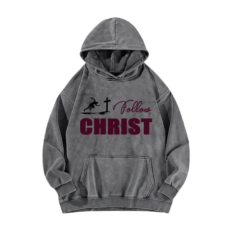 Christianartworkshop Felpa con cappuccio oversize lavata con stampa della croce di Cristo - Grigio - 5XL - image 2