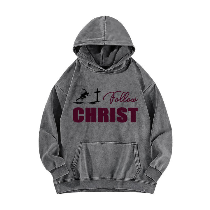 Christianartworkshop Felpa con cappuccio oversize lavata con stampa della croce di Cristo - Grigio - 5XL - image 2