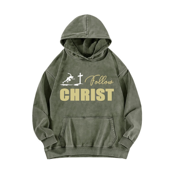 Christianartworkshop Felpa con cappuccio oversize lavata con stampa della croce di Cristo - Verde militare - 5XL - image 4