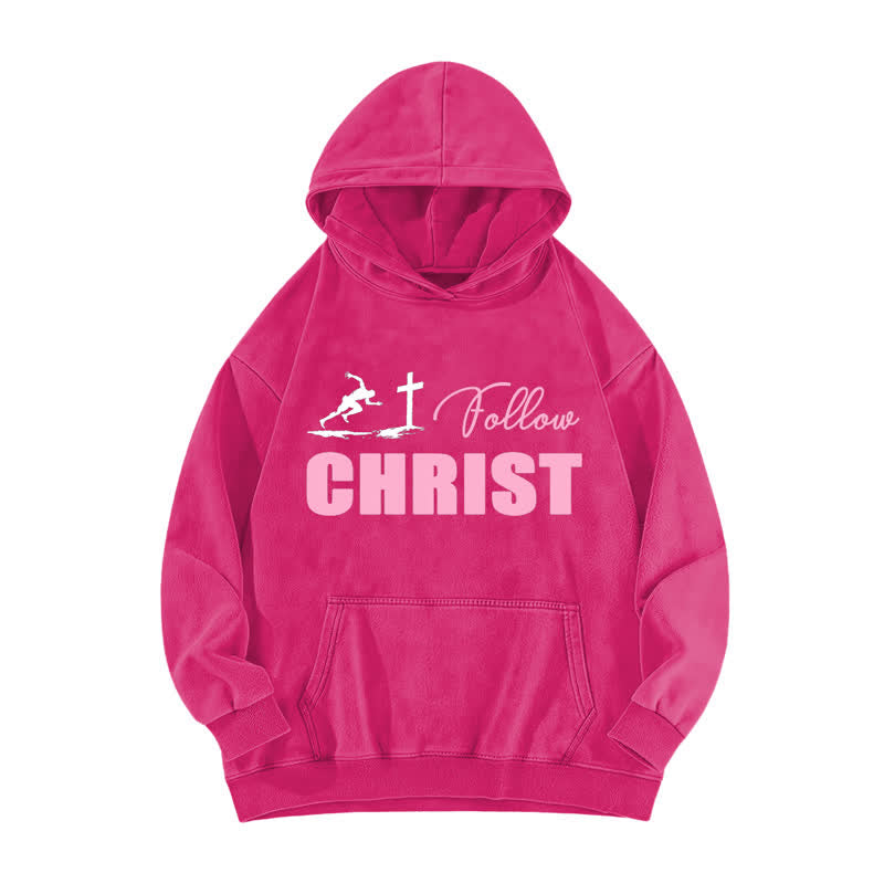 Christianartworkshop Felpa con cappuccio oversize lavata con stampa della croce di Cristo - Rosa - 5XL - image 5