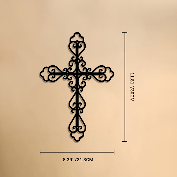 Christianartworkshop Croce da parete in metallo con decorazioni a volute: emblema di eterna benedizione divina. - 11,81''*8,39*0,04''/30*21,3*0,1 cm - image 6
