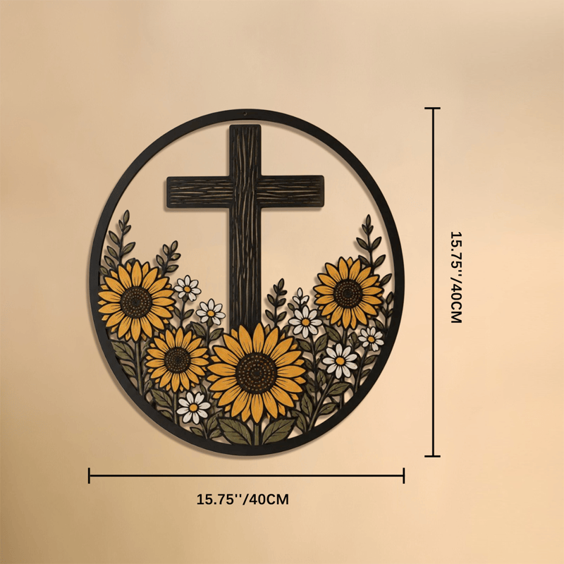 Christianartworkshop Decorazione in metallo a forma di croce con girasoli: simbolo di pacifica luce divina. - 15,75''*15,75''*0,04''/40*40*0,1 cm - image 7