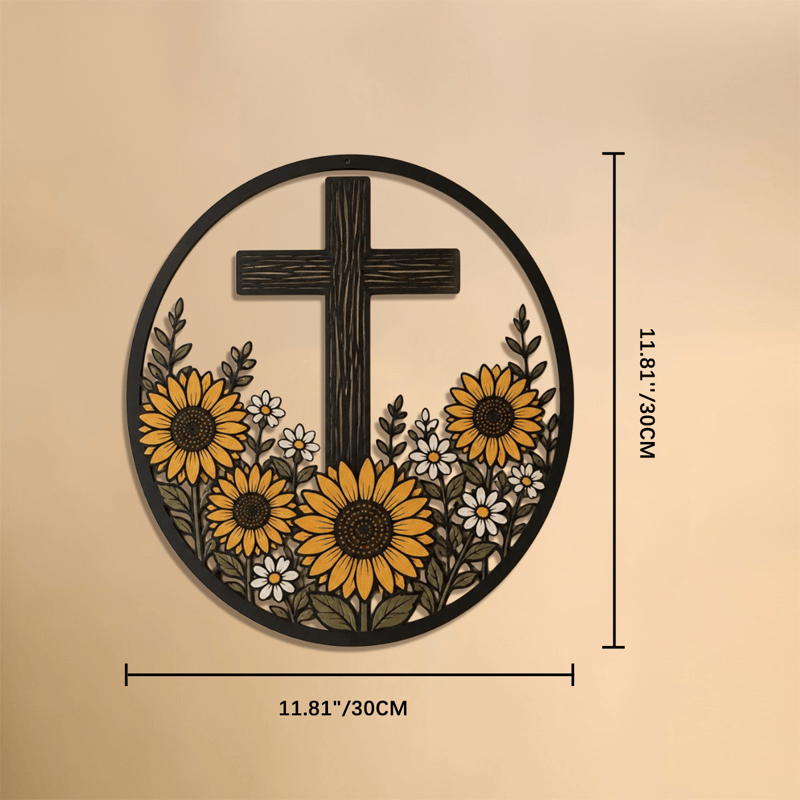 Christianartworkshop Decorazione in metallo a forma di croce con girasoli: simbolo di pacifica luce divina. - 11,81''*11,81''*0,04''/30*30*0,1 cm - image 6