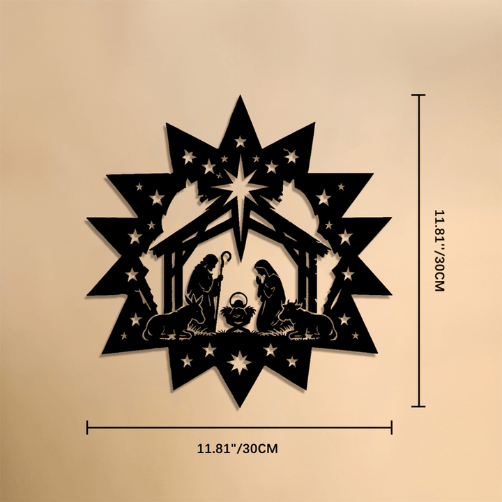 Christianartworkshop Decorazione murale in metallo con presepe a forma di stella: emblema della luce celeste che guida. - 11,81''*11,81''*0,04''/30*30*0,1 cm - image 6