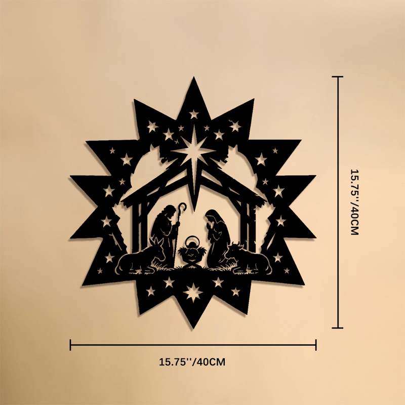 Christianartworkshop Decorazione murale in metallo con presepe a forma di stella: emblema della luce celeste che guida. - 15,75''*15,75''*0,04''/40*40*0,1 cm - image 7