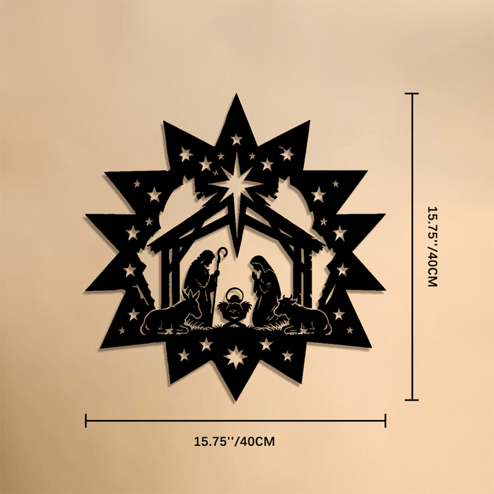 Christianartworkshop Decorazione murale in metallo con presepe a forma di stella: emblema della luce celeste che guida. - 15,75''*15,75''*0,04''/40*40*0,1 cm - image 7