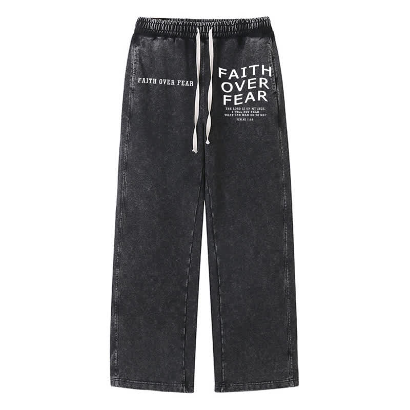 Christianartworkshop Pantaloni della tuta lavati con la scritta "La fede vince la paura". - Nero - 2XL - image 8