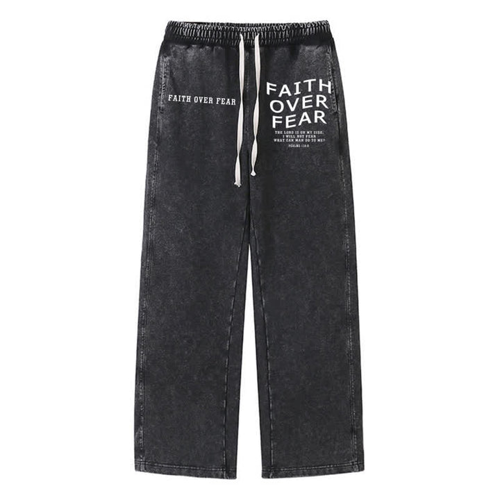 Christianartworkshop Pantaloni della tuta lavati con la scritta "La fede vince la paura". - Nero - 2XL - image 8
