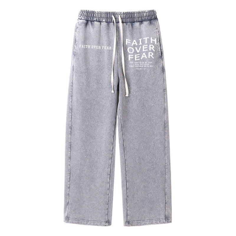 Christianartworkshop Pantaloni della tuta lavati con la scritta "La fede vince la paura". - Grigio - 2XL - image 16