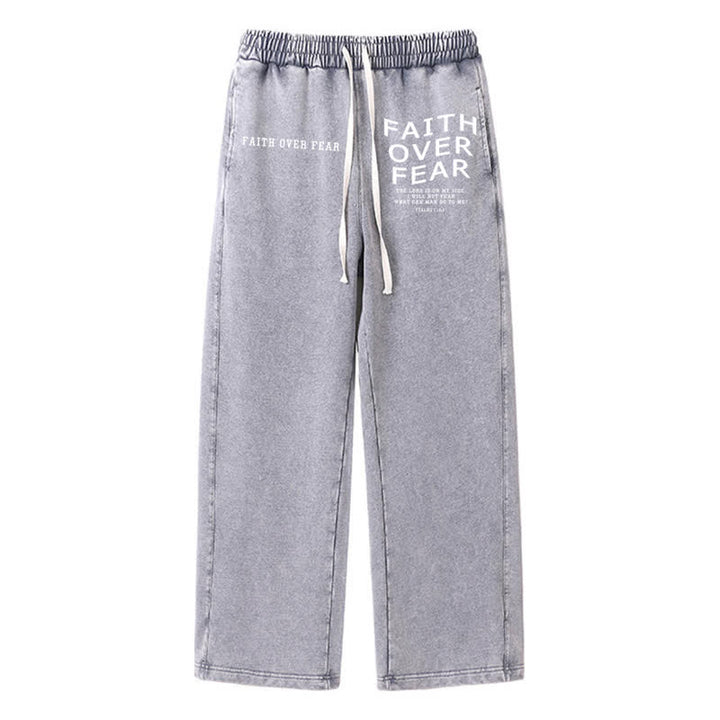Christianartworkshop Pantaloni della tuta lavati con la scritta "La fede vince la paura". - Grigio - 2XL - image 16