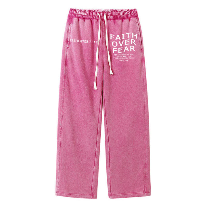 Christianartworkshop Pantaloni della tuta lavati con la scritta "La fede vince la paura". - Rosa - 2XL - image 40