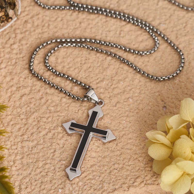 Collana con ciondolo a croce in acciaio inossidabile bicolore e catena a maglia fine Christianartworkshop : un simbolo di fede incrollabile. - image 1