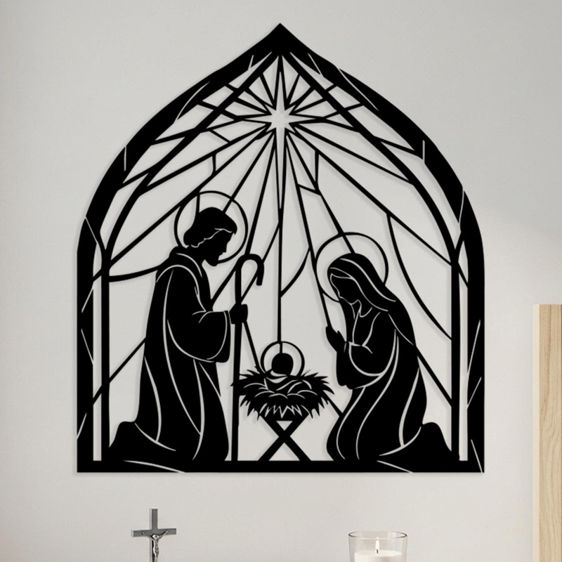 Christianartworkshop Quadro in metallo con la Natività della Sacra Famiglia: emblema di dolce pace celeste. - image 0