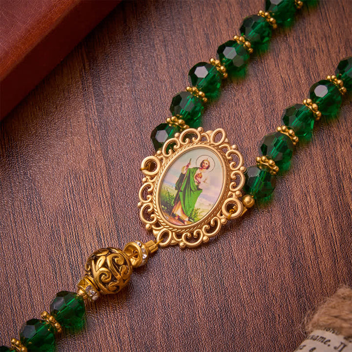 Christianartworkshop Rosario di San Giuda con perle sfaccettate verde smeraldo: emblema della dolce grazia celeste. - image 5