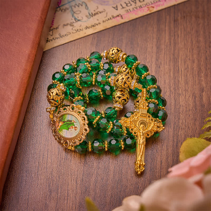 Christianartworkshop Rosario di San Giuda con perle sfaccettate verde smeraldo: emblema della dolce grazia celeste. - image 3