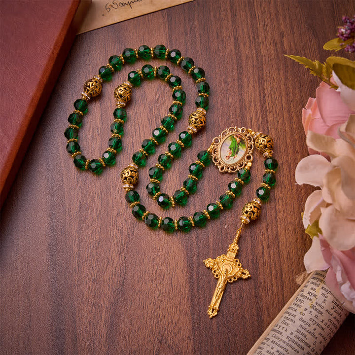 Christianartworkshop Rosario di San Giuda con perle sfaccettate verde smeraldo: emblema della dolce grazia celeste. - image 2
