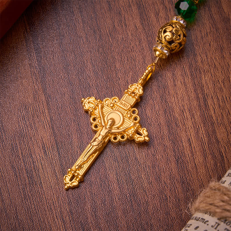 Christianartworkshop Rosario di San Giuda con perle sfaccettate verde smeraldo: emblema della dolce grazia celeste. - image 6