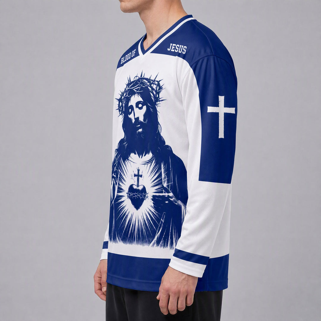 Christianartworkshop Maglia da hockey a maniche lunghe con il Sacro Cuore e il Sangue di Gesù  - image 2