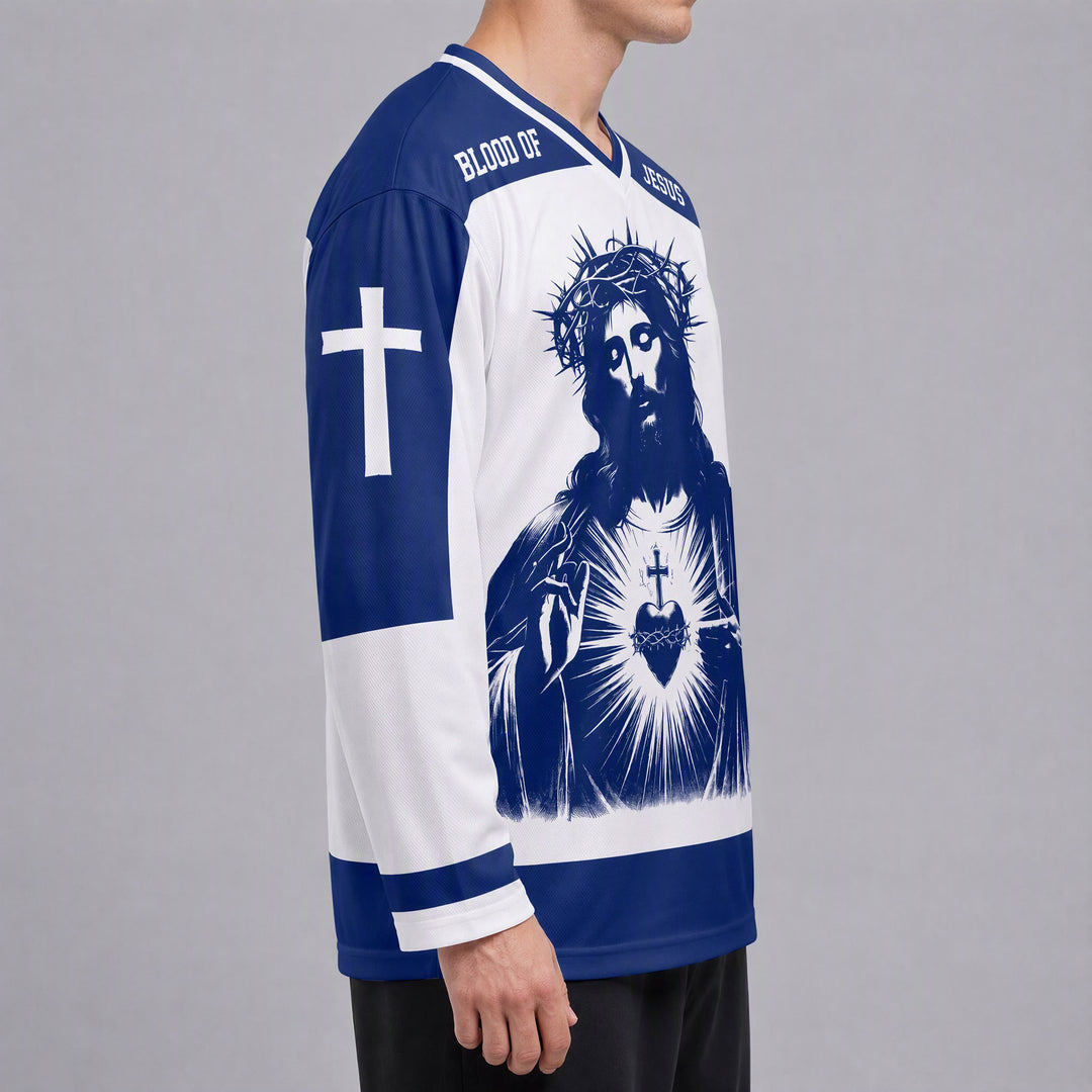 Christianartworkshop Maglia da hockey a maniche lunghe con il Sacro Cuore e il Sangue di Gesù  - image 3