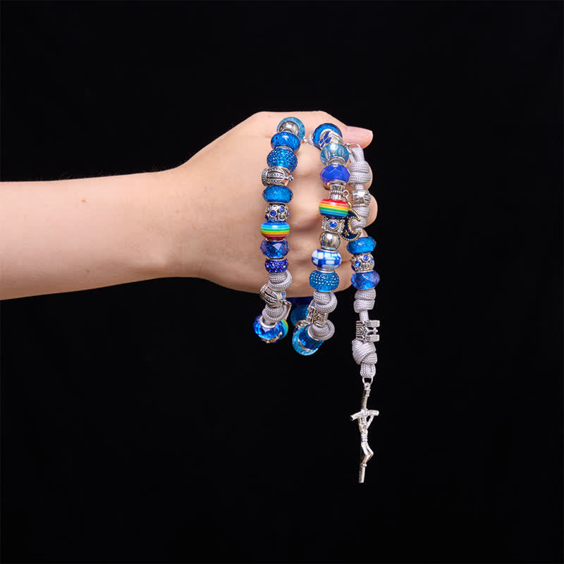 Christianartworkshop Rosario artigianale con perline miste blu brillante: emblema della dolce grazia celeste. - image 1