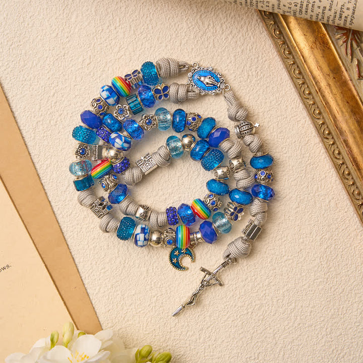 Christianartworkshop Rosario artigianale con perline miste blu brillante: emblema della dolce grazia celeste. - image 4