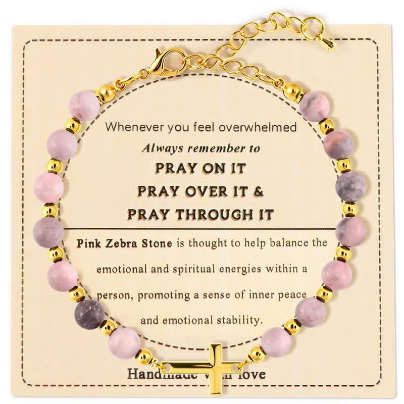 Christianartworkshop Bracciale regolabile con croce in agata cristallina: segno di dolce protezione celeste - Diaspro zebra rosa - image 3