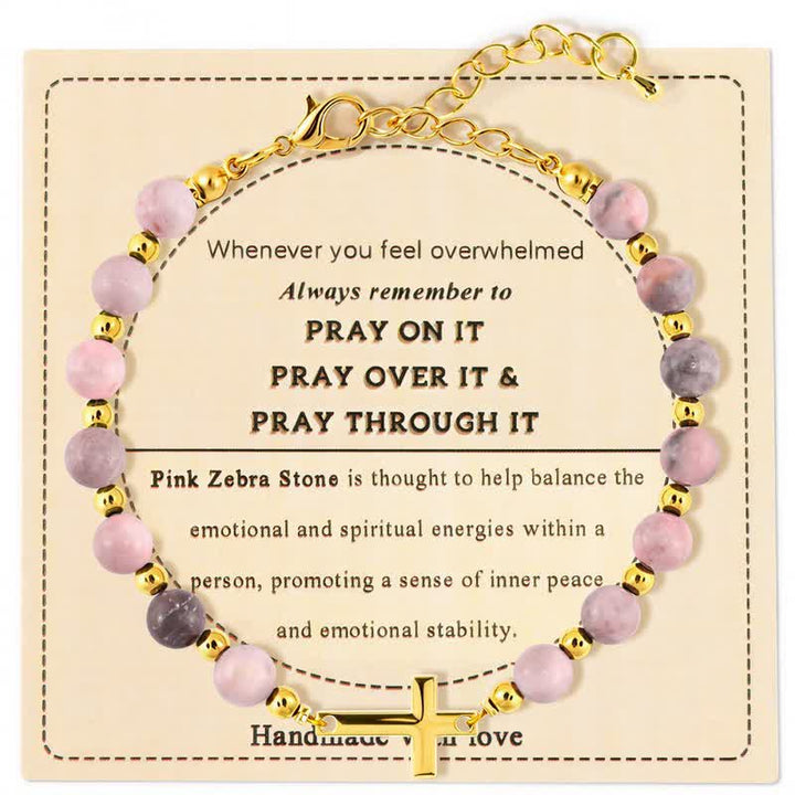 Christianartworkshop Bracciale regolabile con croce in agata cristallina: segno di dolce protezione celeste - Diaspro zebra rosa - image 3