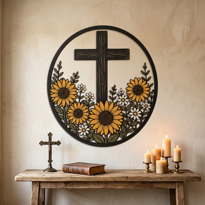 Christianartworkshop Decorazione in metallo a forma di croce con girasoli: simbolo di pacifica luce divina. - image 3