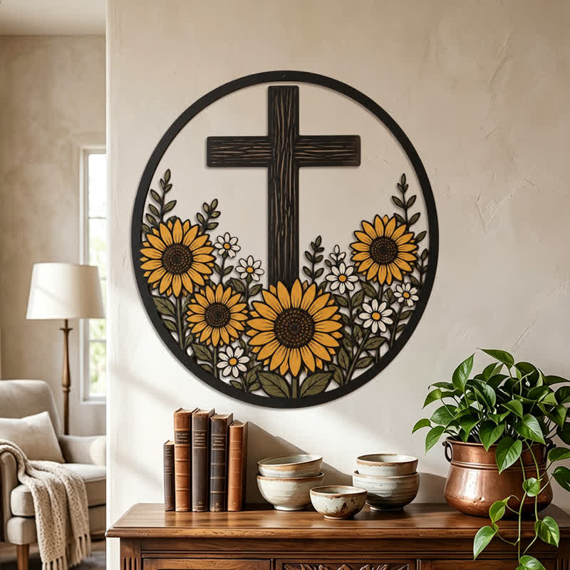 Christianartworkshop Decorazione in metallo a forma di croce con girasoli: simbolo di pacifica luce divina. - image 2
