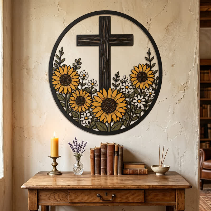 Christianartworkshop Decorazione in metallo a forma di croce con girasoli: simbolo di pacifica luce divina. - image 4