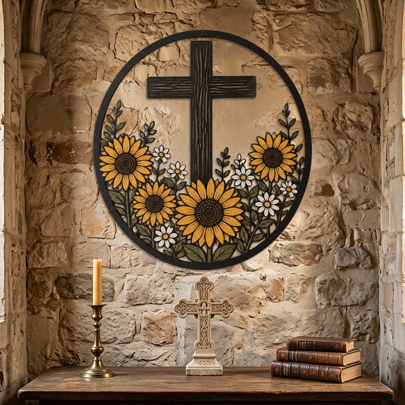 Christianartworkshop Decorazione in metallo a forma di croce con girasoli: simbolo di pacifica luce divina. - image 5