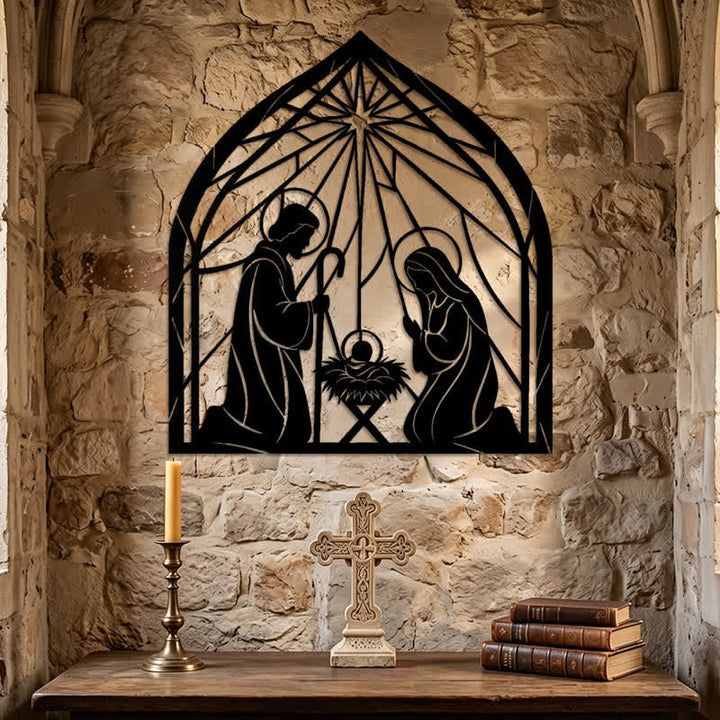 Christianartworkshop Quadro in metallo con la Natività della Sacra Famiglia: emblema di dolce pace celeste. - image 5