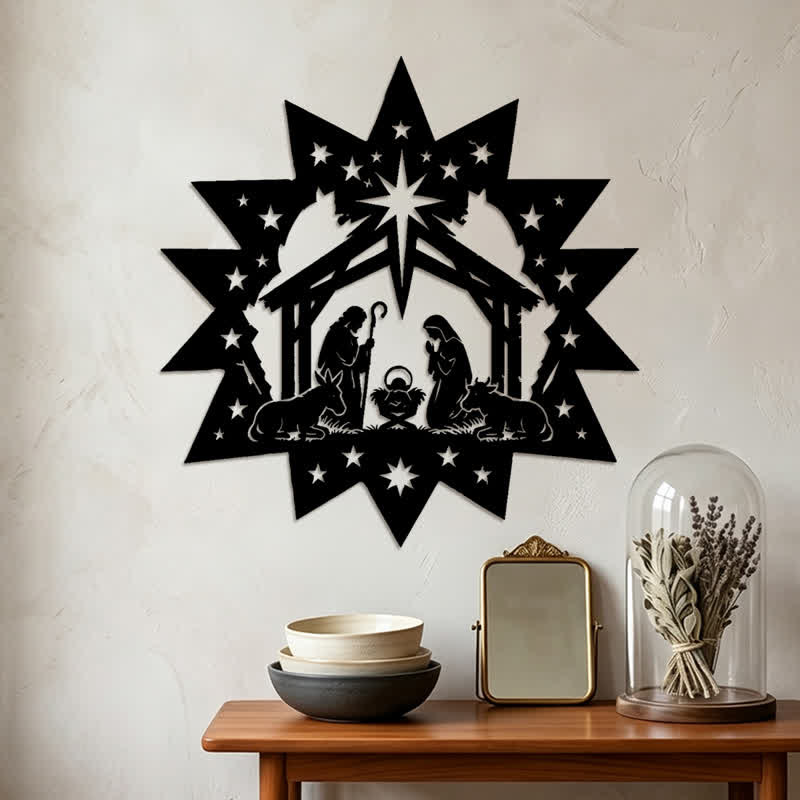 Christianartworkshop Decorazione murale in metallo con presepe a forma di stella: emblema della luce celeste che guida. - image 3