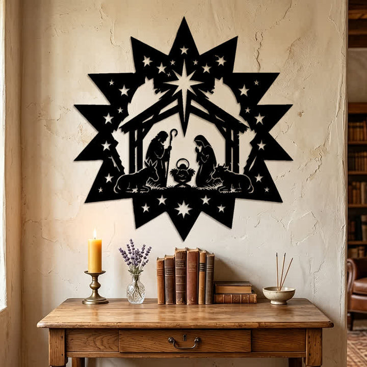 Christianartworkshop Decorazione murale in metallo con presepe a forma di stella: emblema della luce celeste che guida. - image 2