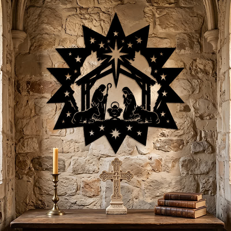 Christianartworkshop Decorazione murale in metallo con presepe a forma di stella: emblema della luce celeste che guida. - image 5