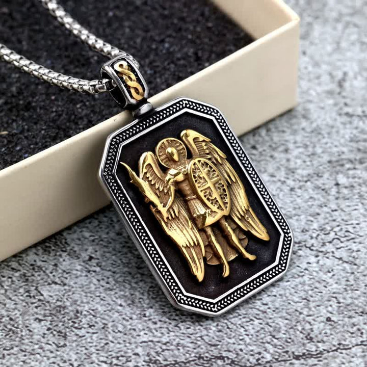 Christianartworkshop Collana con catena a maglie e scatola raffigurante l'arcangelo San Michele, profondamente incisa: simbolo di protezione divina. - D'oro - image 5
