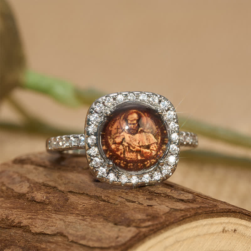 Christianartworkshop Anello impilabile di San Francesco con pavé di pietre e alone: ​​portatore di tranquilla devozione - US 10 - image 0