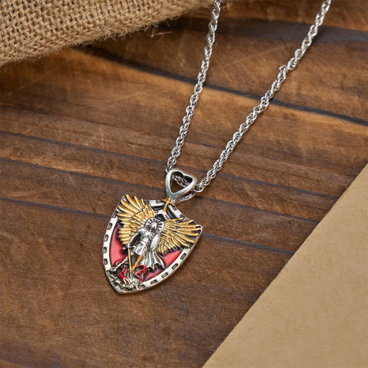Christianartworkshop Collana con ciondolo a forma di scudo di San Michele in lega: simbolo di coraggio e forza divina. - image 2