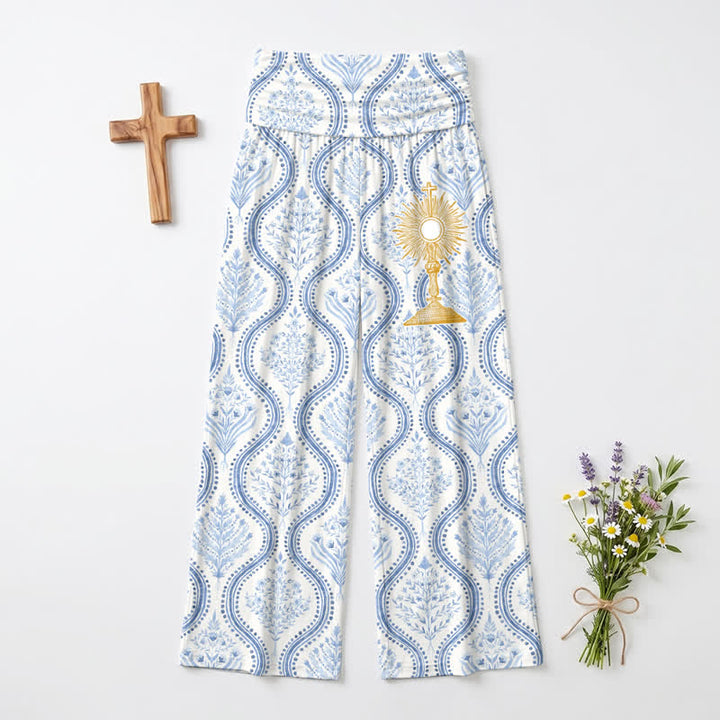 Christianartworkshop Pantaloni da donna a gamba larga con stampa a onde blu, ideali per il resort. - US22,UK/AU26,EU54 - image 0