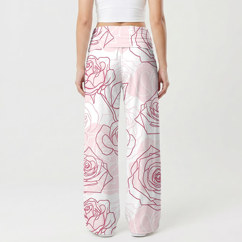 Christianartworkshop Pantaloni da donna a gamba larga con croce a cuore color rosa cipria - image 1