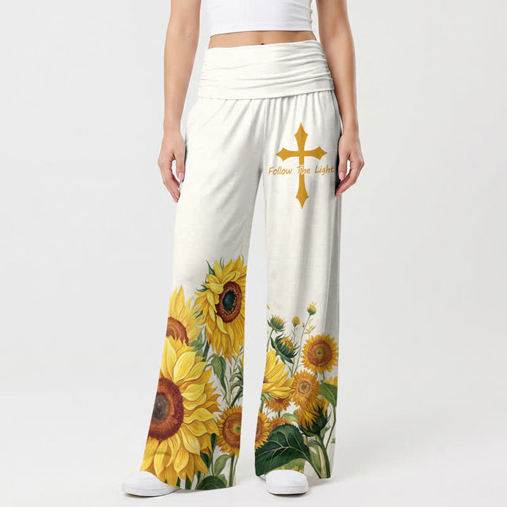 Christianartworkshop Pantaloni palazzo da donna a gamba larga Follow The Light Sunflower - image 2