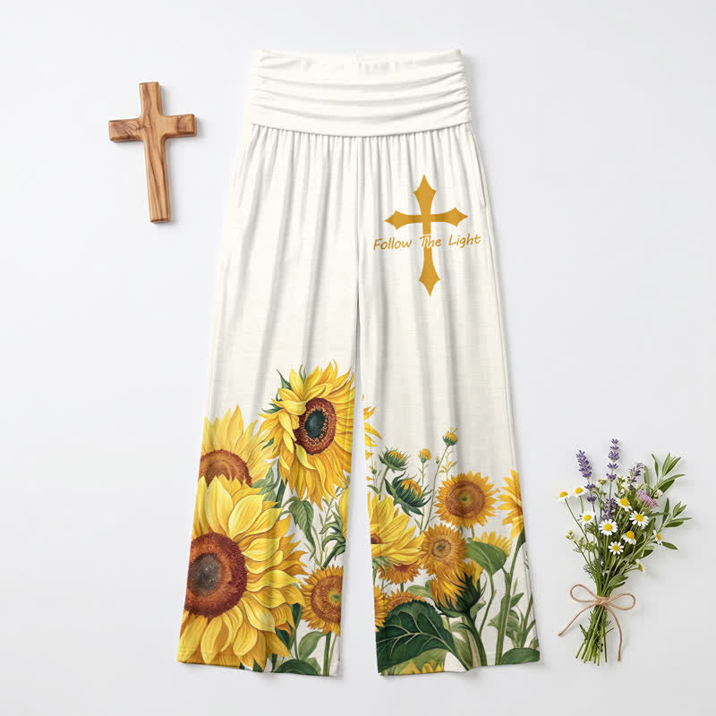 Christianartworkshop Pantaloni palazzo da donna a gamba larga Follow The Light Sunflower - US22,UK/AU26,EU54 - image 0