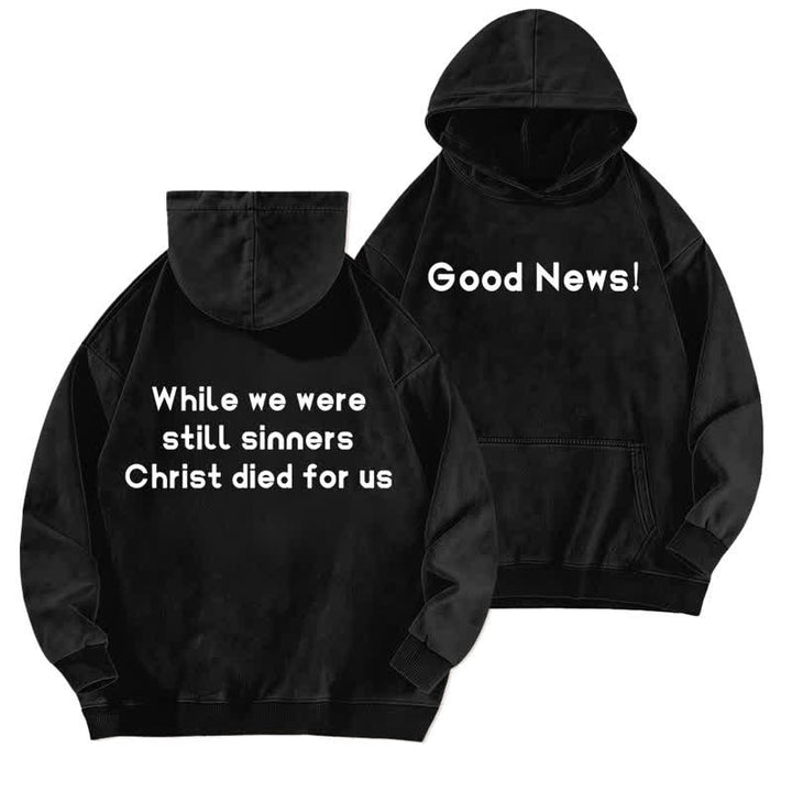 Christianartworkshop Felpa con cappuccio lavata "Good News" con scritta "Front And Verse Back" (Buone notizie) - Nero - 5XL - image 3